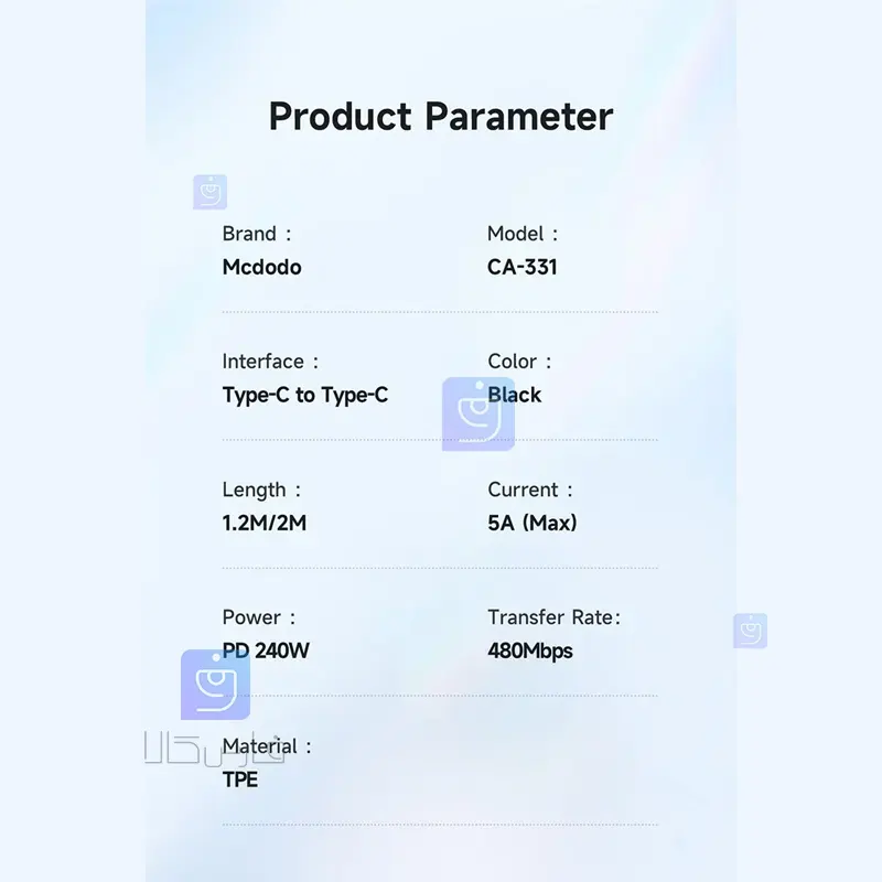 کابل شارژ تایپ‌سی 240 وات مک‌دودو MCDODO CA-3310 | فارس کالا