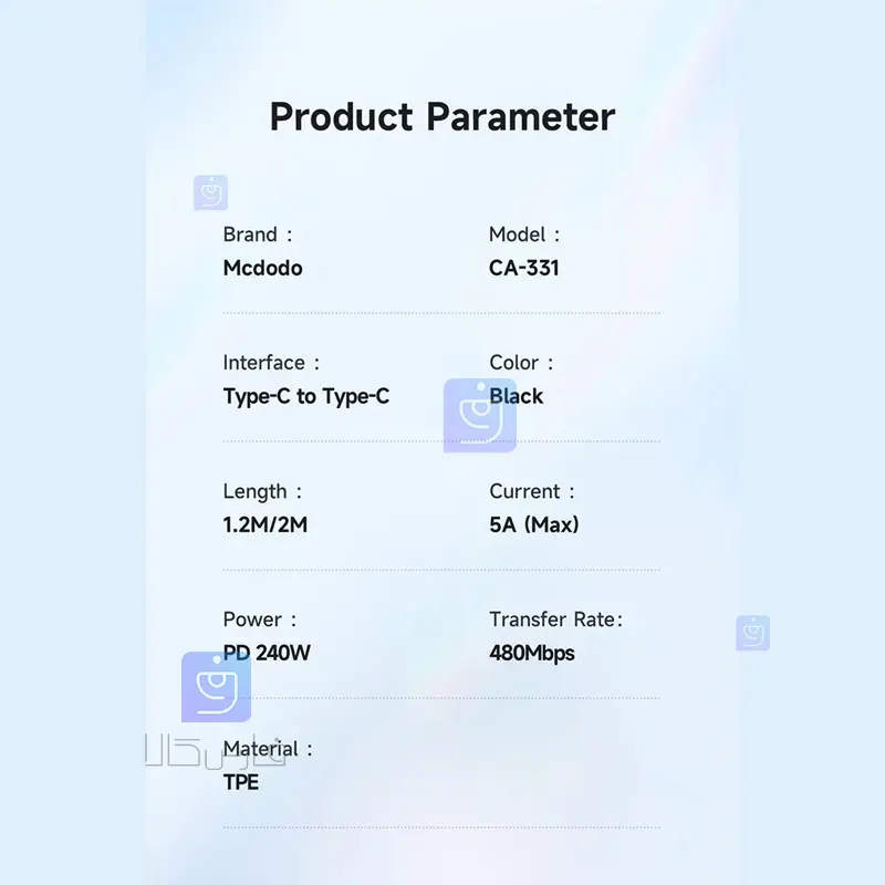 کابل شارژ سریع تایپ سی به تایپ سی 240 واتی مدل MCDODO CA-3311 MCDODO CA 3311 240W Type C Fast Charging Cable 1 4 کابل شارژ تایپسی 240W مکدودو مدل CA-3311 | فارس کالا