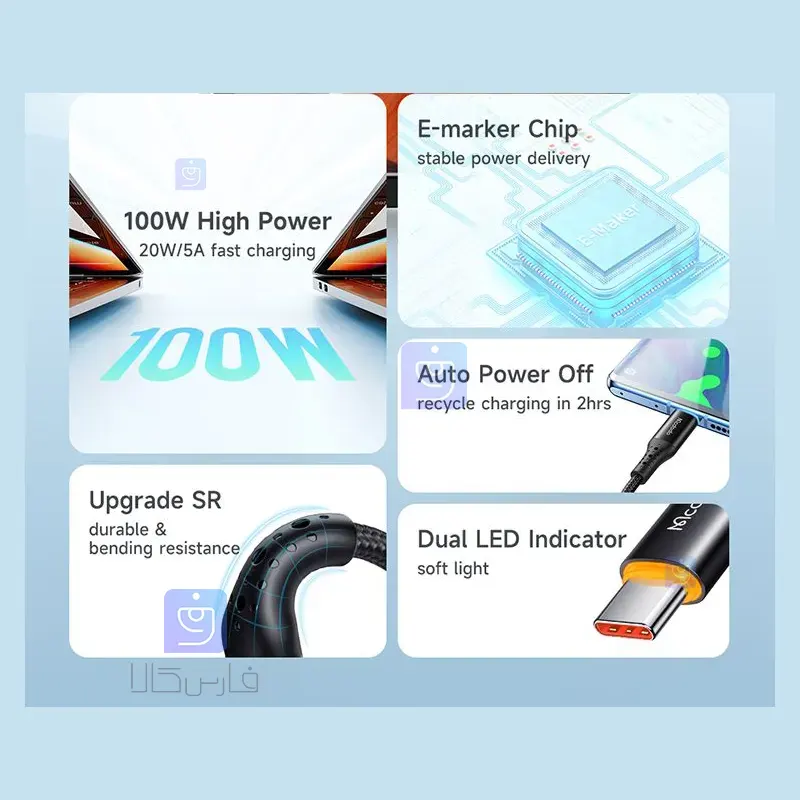 کابل شارژ قطع کن دار تایپ سی به تایپ سی 100 واتی مدل MCDODO CA-3461 MCDODO CA 3461 100W Type C Charging Cable 10 کابل شارژ تایپ سی به تایپ سی مک دودو مدل CA-3461 | فارس کالا