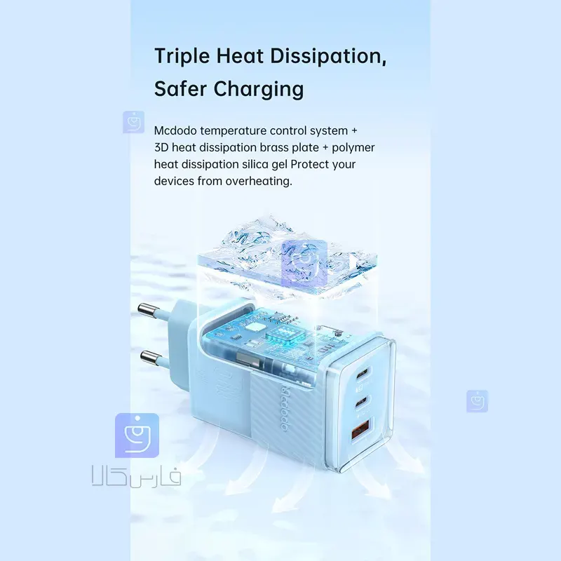 شارژر دیواری مینی 3 پورت 67W مک‌دودو CH-150 GAN5 | فارس کالا
