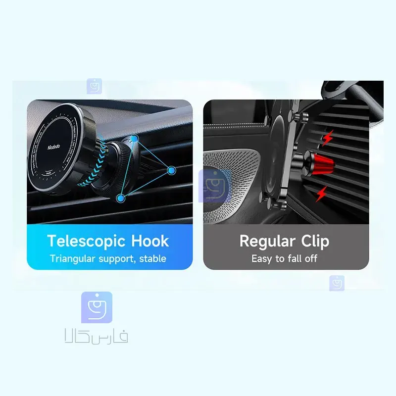 هولدر دریچه کولری+شارژر وایرلس 15وات مدل MCDODO CH-5120 MCDODO CH 5120 Air Conditioner Vent Holder Wireless Charger 1 هولدر دریچه کولری و شارژر وایرلس مکدودو CH-5120 | فارس کالا