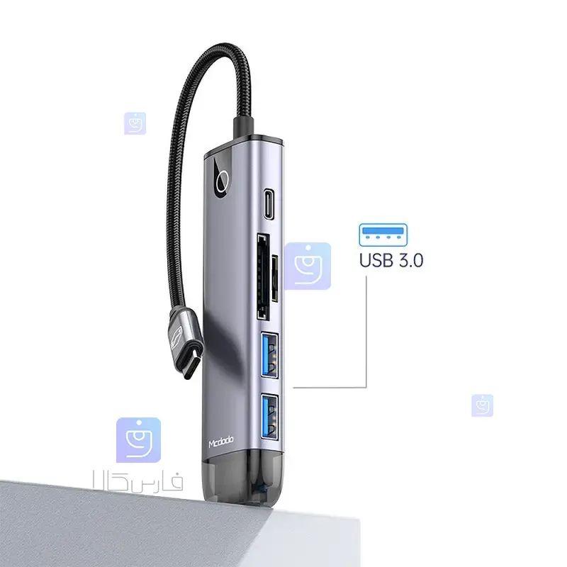مبدل هاب چندکاره 6 پورت مک دودو مدل MCDODO HU-7740 MCDODO HU 7740 6 Port Multi Function Hub Converter 1 4 مبدل هاب 6 پورت تایپسی مکدودو HU-7740 | فارس کالا