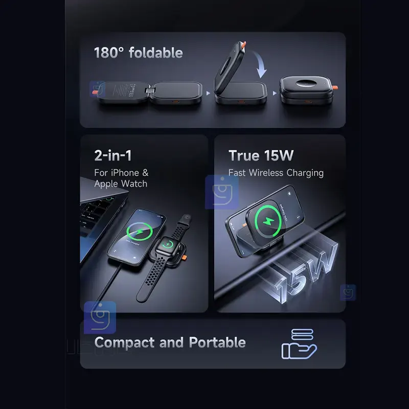 شارژر وایرلس تاشو 2 کاره مدل Mcdodo CH-2160 Mcdodo CH 2160 Folding Wireless Charger 1 13 شارژر وایرلس تاشو 2 کاره 15 وات مکدودو CH-2160 | فارس کالا