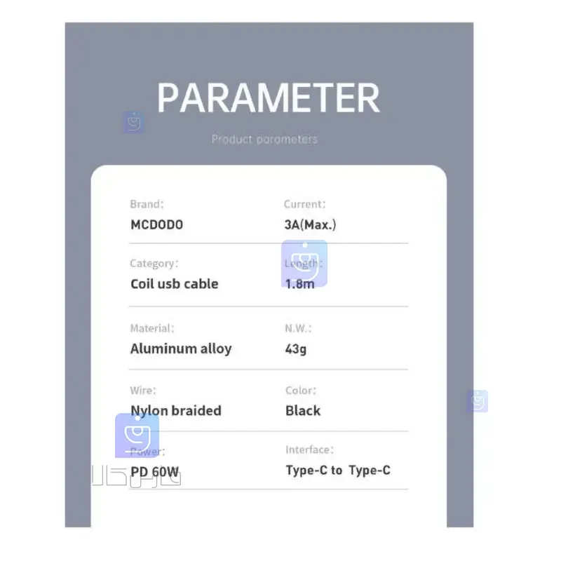 کابل شارژ فنری تایپ سی به تایپ سی مکدودو مدل MCDODO CA-7860 MCDODO CA 7860 Type C Spring Charging Cable 4 کابل فنری تایپ سی به تایپ سی 60W مکدودو CA-7860 | فارس کالا