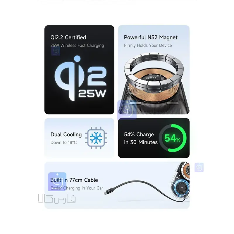 هولدر وایرلس شارژر 25وات+فن خنک کننده مکدودو مدل MCDODO CH-8400 MCDODO CH 8400 25W Wireless Charger Holder 1 12 هولدر وایرلس شارژر خودرو 25 وات مکدودو CH-8400 | فارس کالا