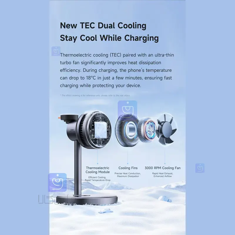 استند شارژر وایرلس و فن خنک کننده 3کاره 25وات مکدودو MCDODO CH-6170 Wireless Charger Stand Cooling Fan MCDODO CH 6170 5 استند شارژر وایرلس 3کاره 25 وات مکدودو CH-6170 | فارس کالا