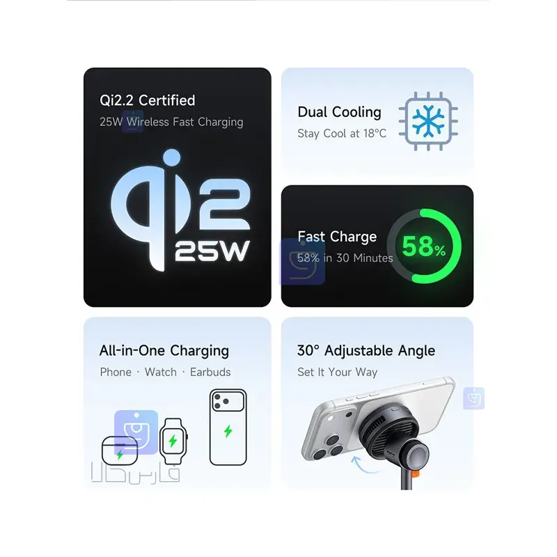 استند شارژر وایرلس و فن خنک کننده 3کاره 25وات مکدودو MCDODO CH-6170 Wireless Charger Stand Cooling Fan MCDODO CH 6170 7 استند شارژر وایرلس 3کاره 25 وات مکدودو CH-6170 | فارس کالا