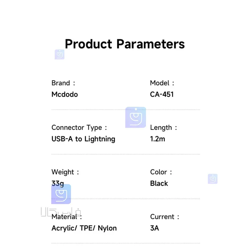 کابل شارژ سریع USB به لایتنینگ 3 آمپر مکدودو مدل MCDODO CA-4510 MCDODO CA 4510 USB to Lightning Fast Charging Cable 1 6 کابل شارژ USB به لایتنینگ 3 آمپر مکدودو CA-4510 | فارس کالا