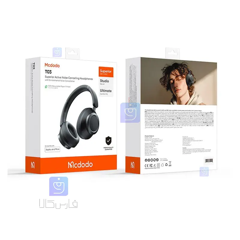 هدفون و هدست بلوتوث مکدودو مدل MCDODO HP-582 T03 MCDODO HP 582 T03 Bluetooth Headphones and Headset 2 8 هدست بلوتوث مکدودو HP-582 T03 با ANC و کنترل لمسی | فارس کالا
