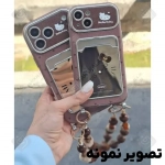 قاب جاکارتی دار آینه ای Hello kitty گوشی آیفون 16پرو مکس همراه با بند آویز