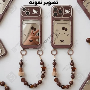قاب جاکارتی دار آینه ای Hello kitty گوشی آیفون 17پرو مکس همراه با بند آویز